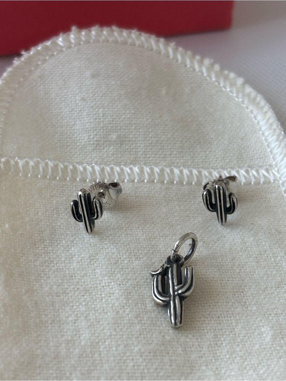 RETIRED James Avery Sterling Silver Cactus Set - Ring, Post Earrings, & Charm - Picture 3 of 7